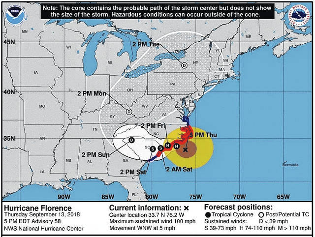 Hurricane Florence, 5 p.m., Thursday: Elizabethtown sets up curfew ...